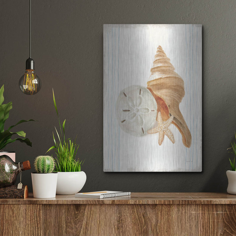 Highland Dunes «Floursack Nautical Shells 3» par Danhui Nai, art mural en métal, H 16 po x l 16 po
