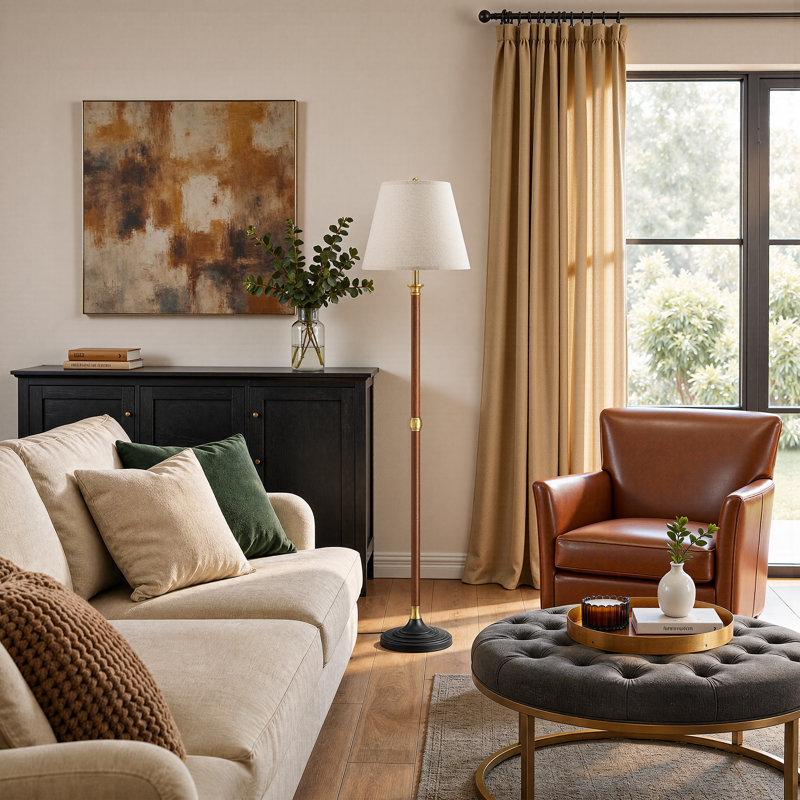 62.2" Solid Wood Standard Floor Lamp with Dimmable Bulb and Remote Control