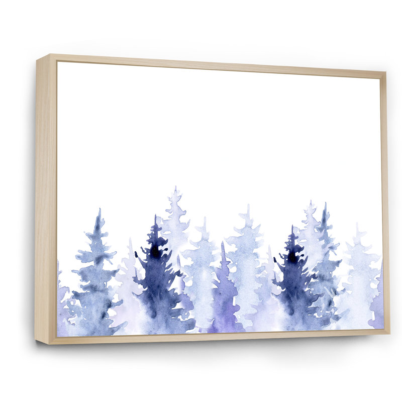 Dessin bleu de la forêt - peinture sur toile, H 12 po x l 20 po, Toile avec cadre en érable
