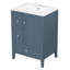 Meuble-lavabo autoportant moderne de 24 po avec comptoir en céramique intégré, armoire de rangement simple à pieds en bois massif avec 3 tiroirs à fermeture en douceur, porte d'armoire et support de rangement intégré, montage sur robinet central (offert en blanc et bleu)-129699120