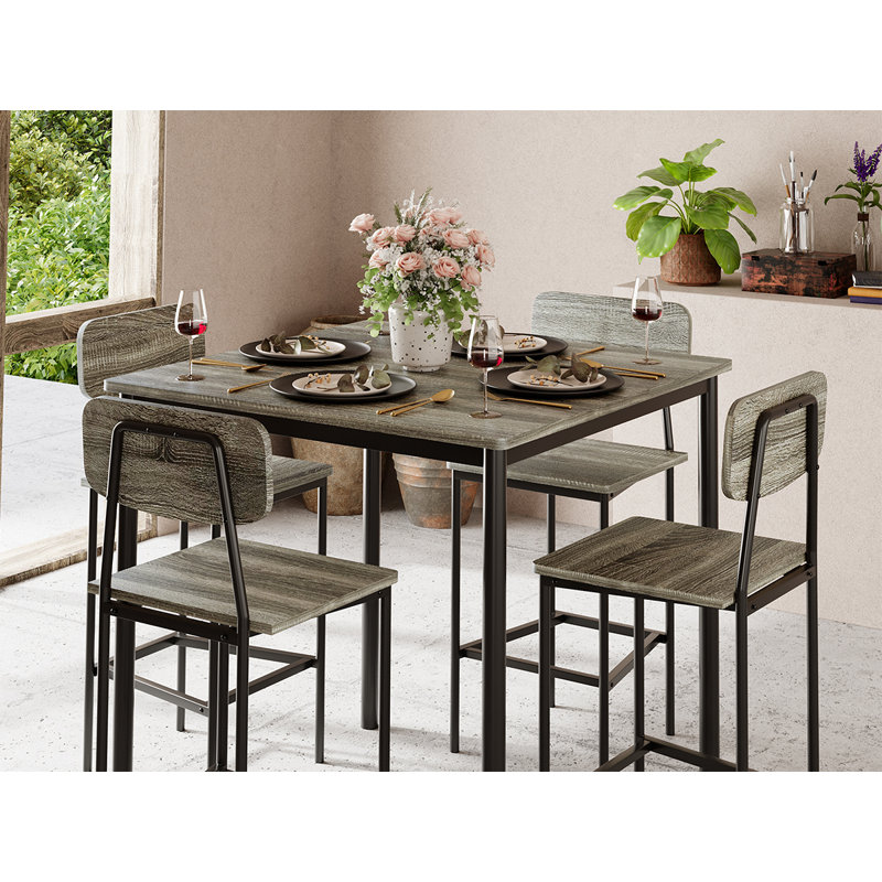 Table et chaises de cuisine pour 4 personnes avec un design peu encombrant, Gris, Gris
