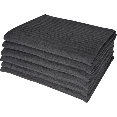  Torchons | Éponges à gaufres recto-verso pour vaisselle | Éponges à vaisselle 100% coton 13 po x 28 po | Linges à vaisselle à séchage rapide super absorbants et réutilisables | Ensemble 6 pièces gris