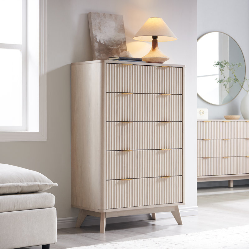 Commode 5 tiroirs Siyuan, Aulne blanc