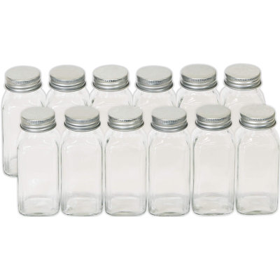 12-Pack 6 Oz Glass Spice Jars, Square Bottles With Shaker Lids, Funnel And Labels For Seasoning & Storage