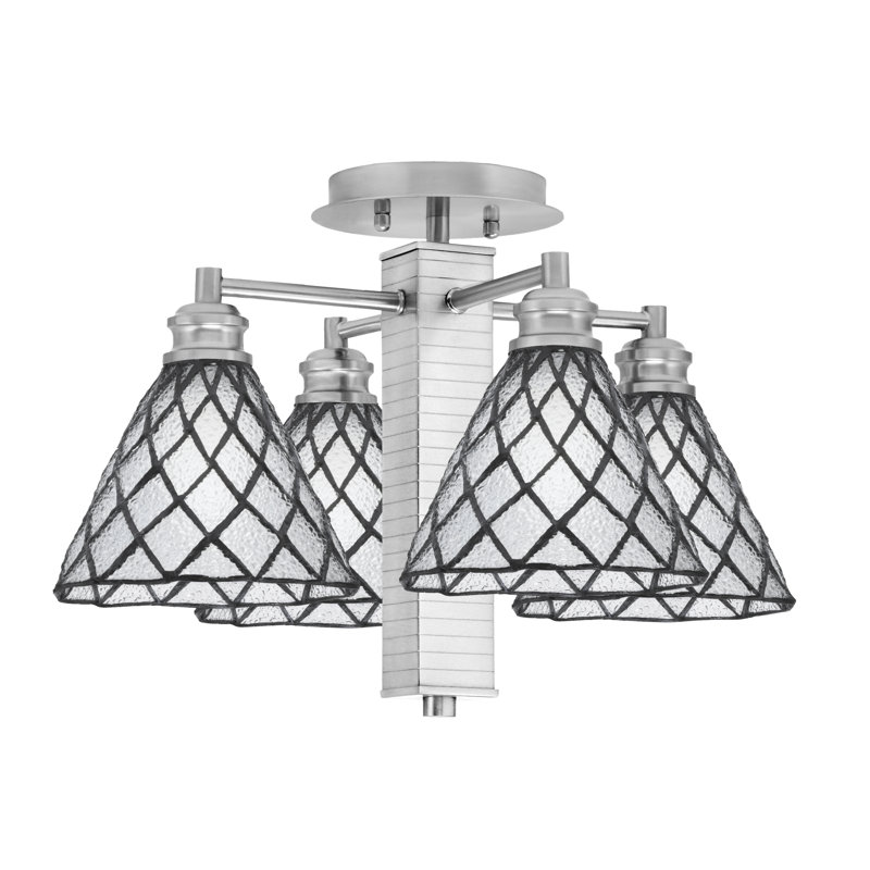 Edge 4 Light Semi-Flush Shown In Brushed Nickel Finish With 7" Diamond Ice Art Glass