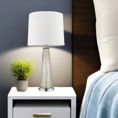 29" Green Glass Buffet Lamp With Off White Empire Shade