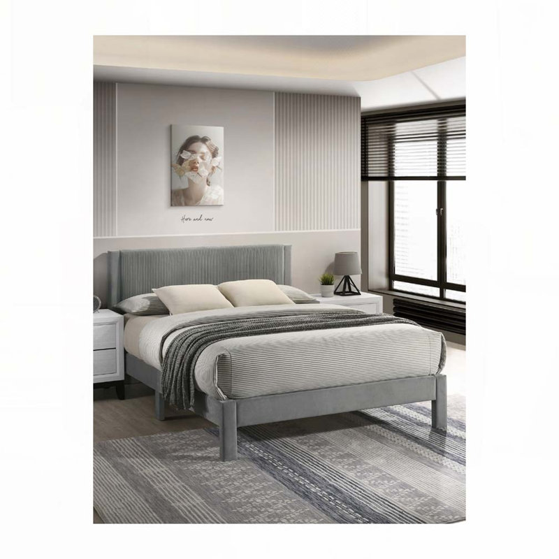 Plush Upholstered Platform Bed, Light Gray, Queen