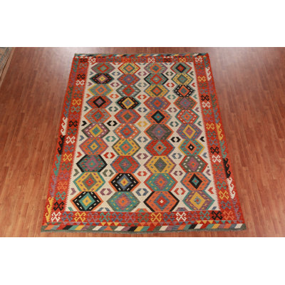 Geometric Wool Kilim Oriental Area Rug 9x11