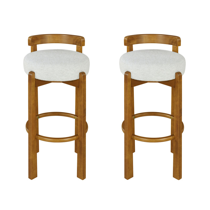 Ensemble de 2 tabourets de bar Elise d'intérieur en bois à dossier bas, finition noyer et ivoire