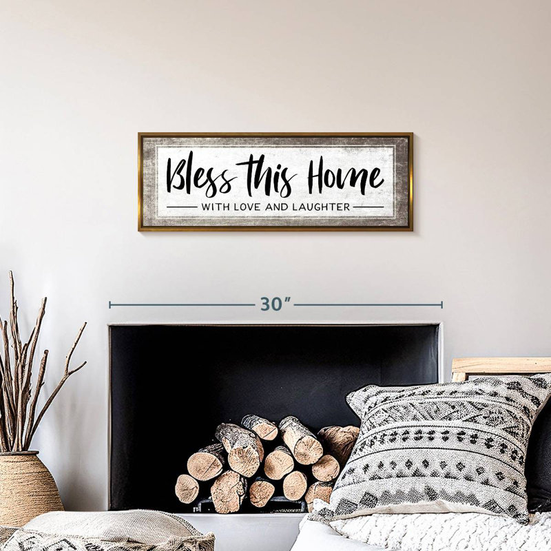 Plaque murale «Bless This Home», 25 po x 9 po, Cadre flottant doré