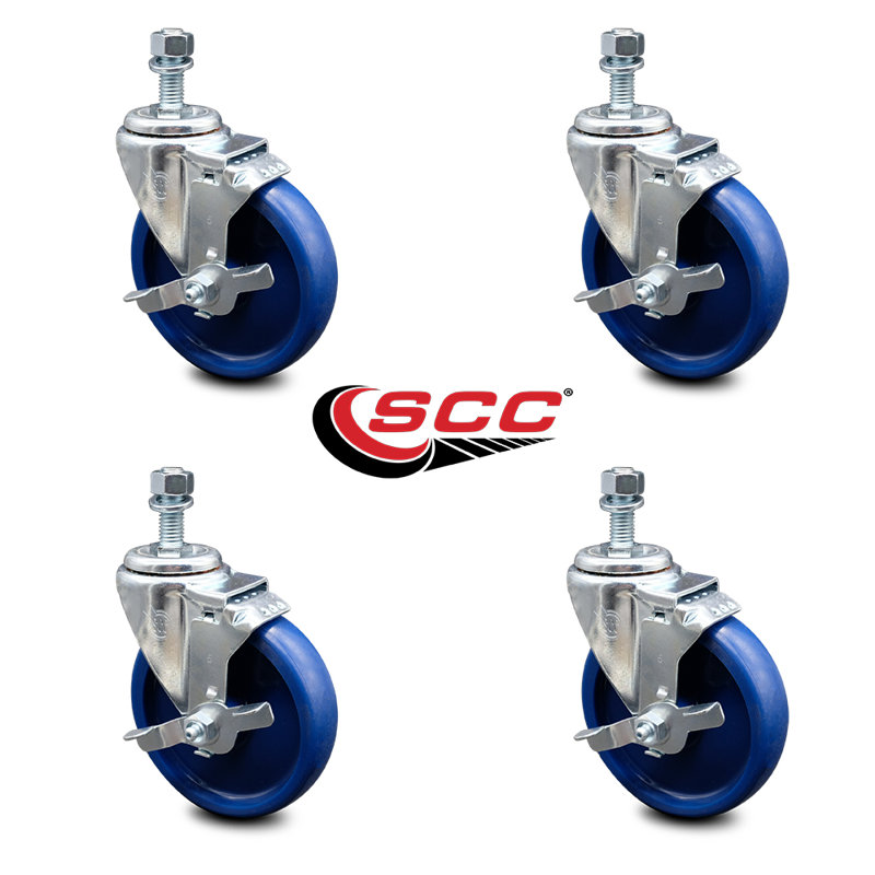 Polyurethane Wheel Swivel 10mm Threaded Stem Caster with Brake