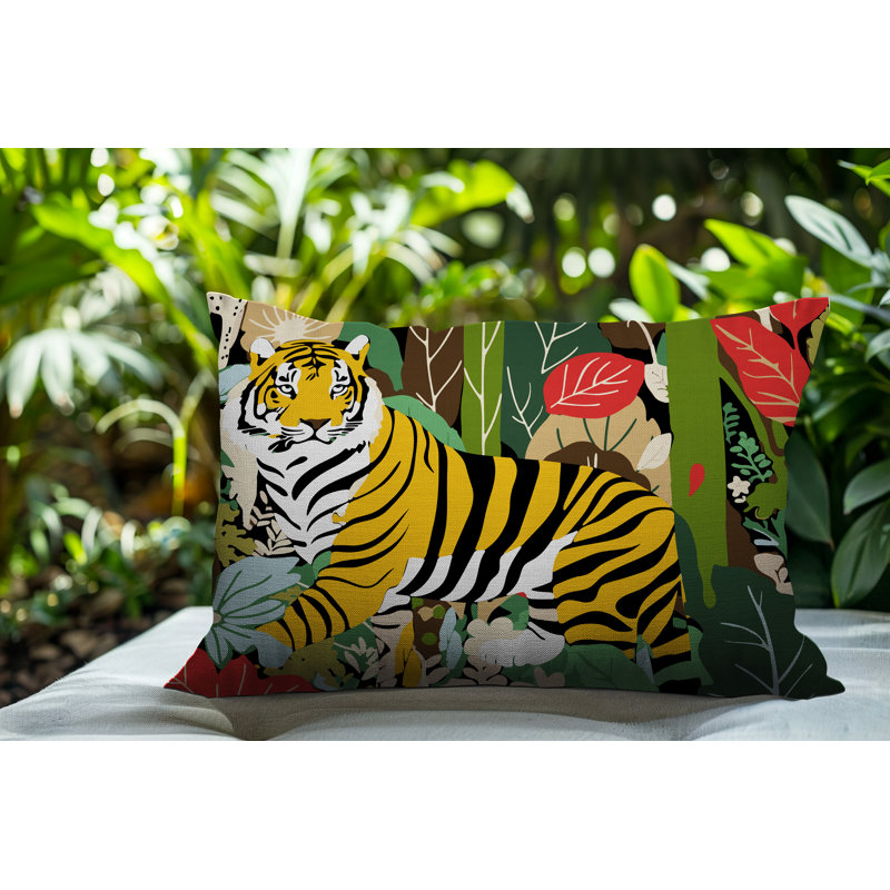 Oreiller rectangulaire réversible intérieur / extérieur Kyo Tiger, Red, H 20 po x l 14 po