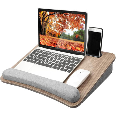 Bureau d'ordinateur portable - Bureau d'ordinateur portable avec coussin, grain de bois