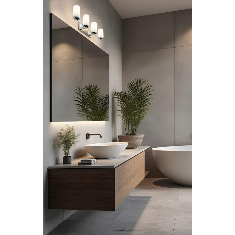 Coiffeuse Danica, H 9 po x l 29,5 po x P 5,5 po, Chrome chrome, Quatre lumières