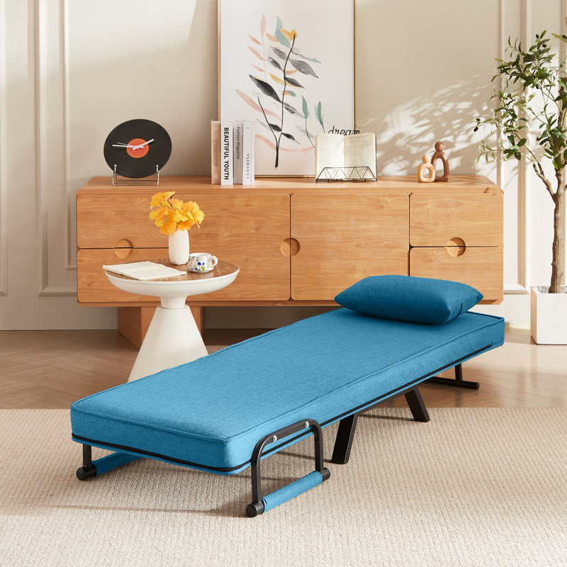 Fauteuil-lit pliant convertible avec dossier réglable à 5 positions, canapé-lit confortable pour les petits espaces, Bleu