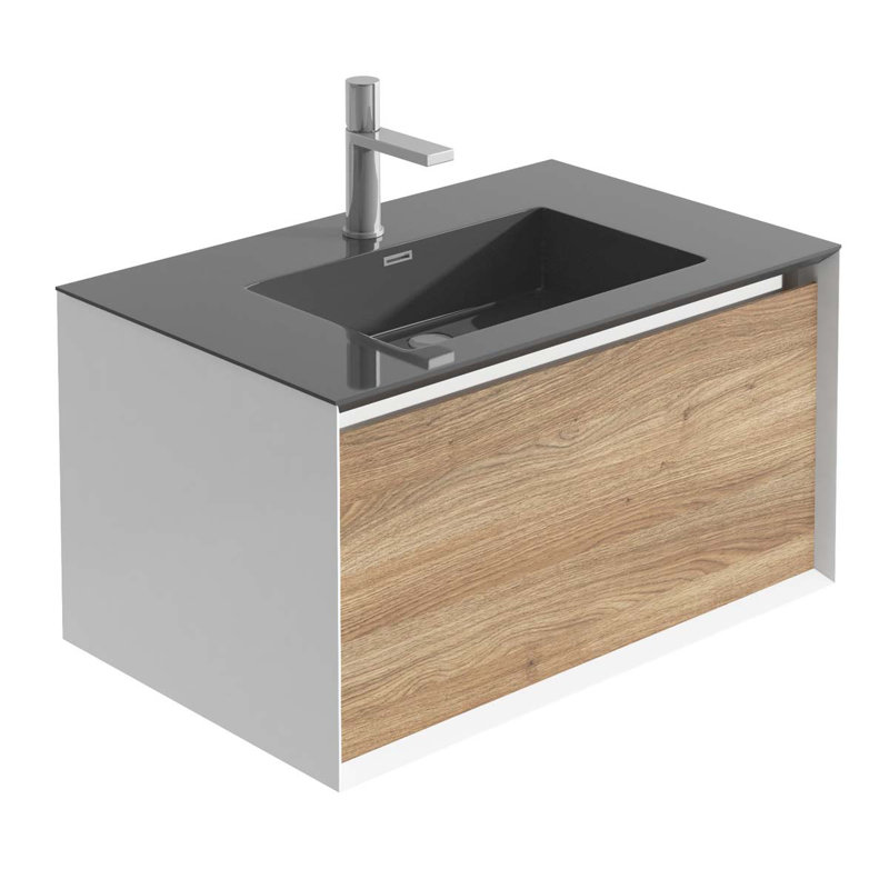 750mm Single Bathroom Vanity with Integrated Polyglomerate Basin, White, Black