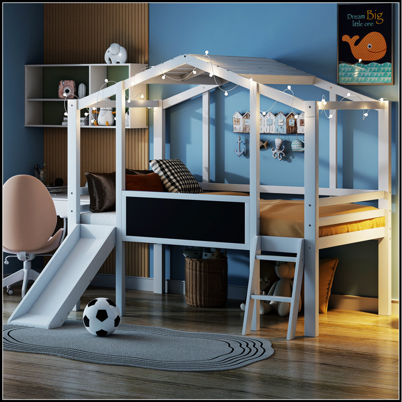 Lit mezzanine Antarious avec échelle, glissoire et panneau de toit pour une chambre à coucher ou un salon multifonctionnel et élégant