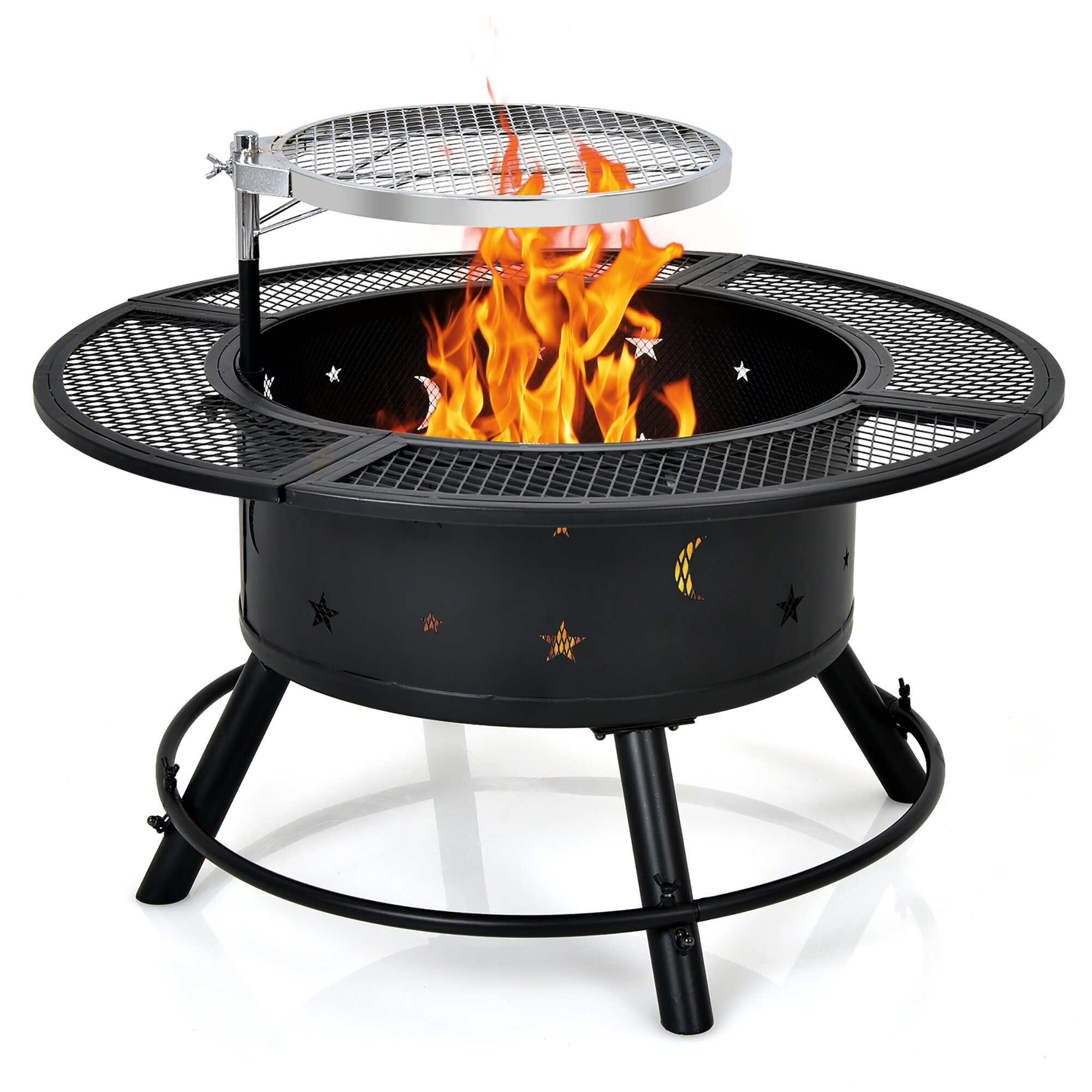 2in1 BBQ Campfire Swivel Grill Fire Pit Gril Outdoor Cooking Grate
