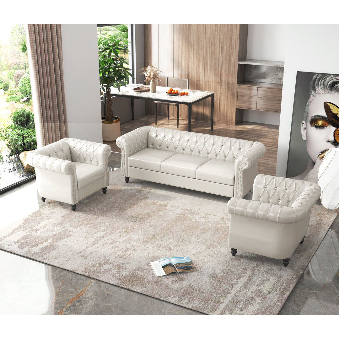 3 - Piece Faux Leather Living Room Set kinghose Upholstery 