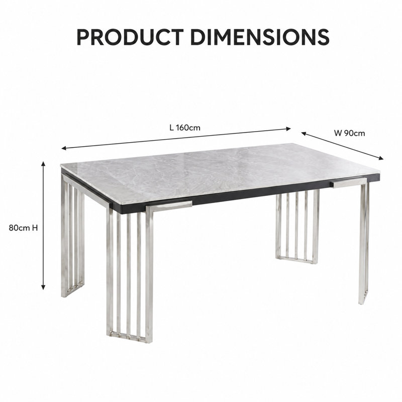 Cindy Grey Sintered Stone Dining Table with Luxury Silver Legs