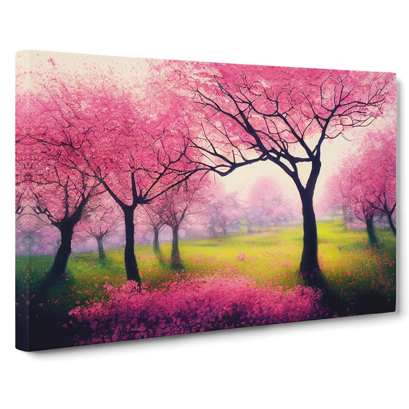 Illuminated Cherry Blossom Trees - Wrapped Canvas Painting, 35cm H x 50cm W x 3cm D