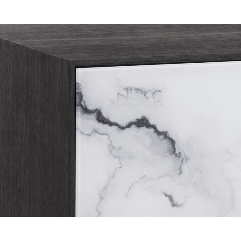 Black and White Marble 2-Drawer Nightstand with Gold Legs