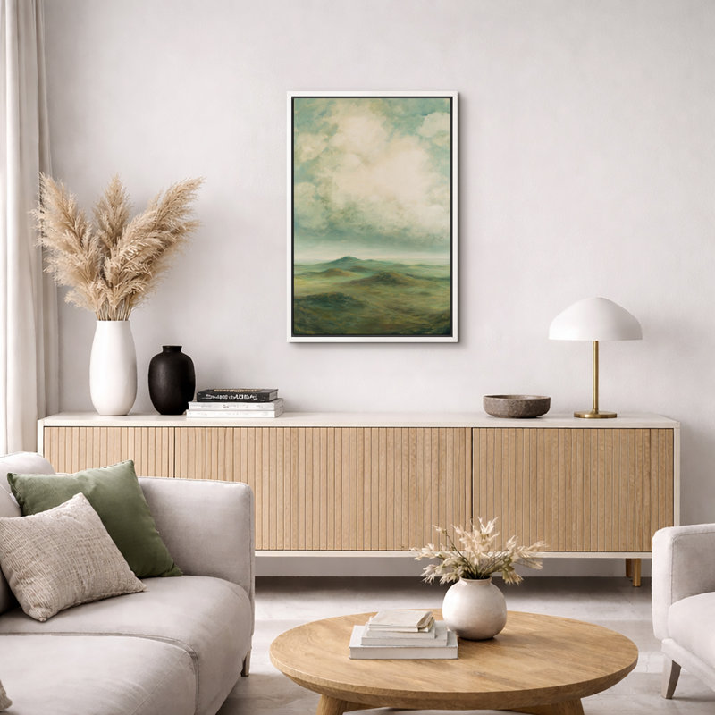 Art abstrait de formes vertes et brunes, images de salon, impression sur toile giclée sur toile encadrée, Cadre blanc