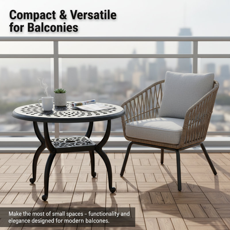 Modern Aluminum Round Coffee Table For Outdoor Spaces, Brown