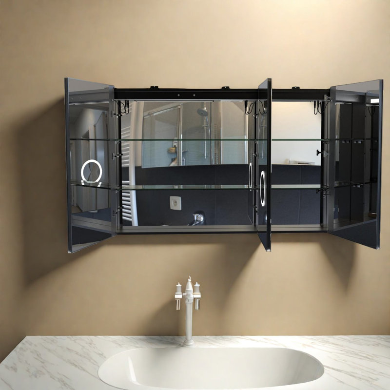 Armoires à pharmacie à DEL, rangement de salle de bain moderne en aluminium de 53,7 pouces