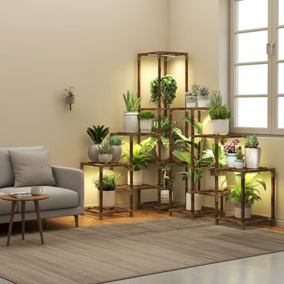 Grand support à plante de coin avec lumière de croissance - étagère à fleurs d'intérieur