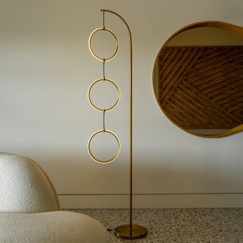 Nova 74 in. Industrial Arched Standing Modern Floor Lamp with Novelty Hanging LED Halos and Built-In 3-Way Dimmer - Integrated Energy-Saving LED Light