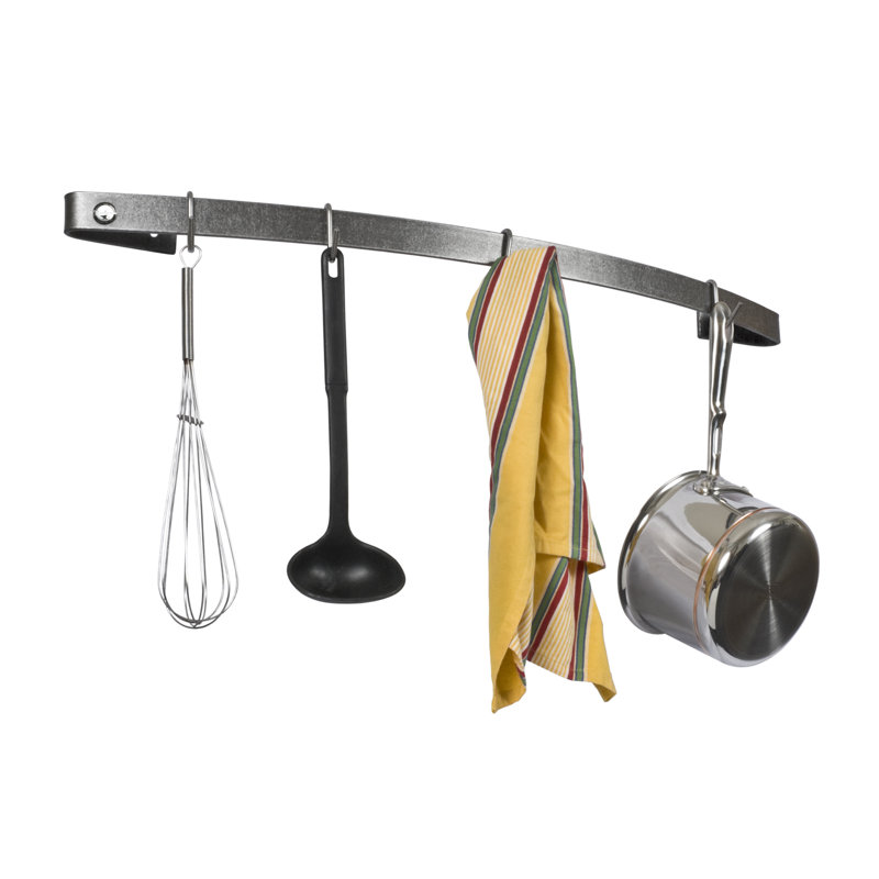 Curved Utensil Bar Handcrafted Wall Mounted Pot Rack, 3" H x 30" W x 5" D, Hammered