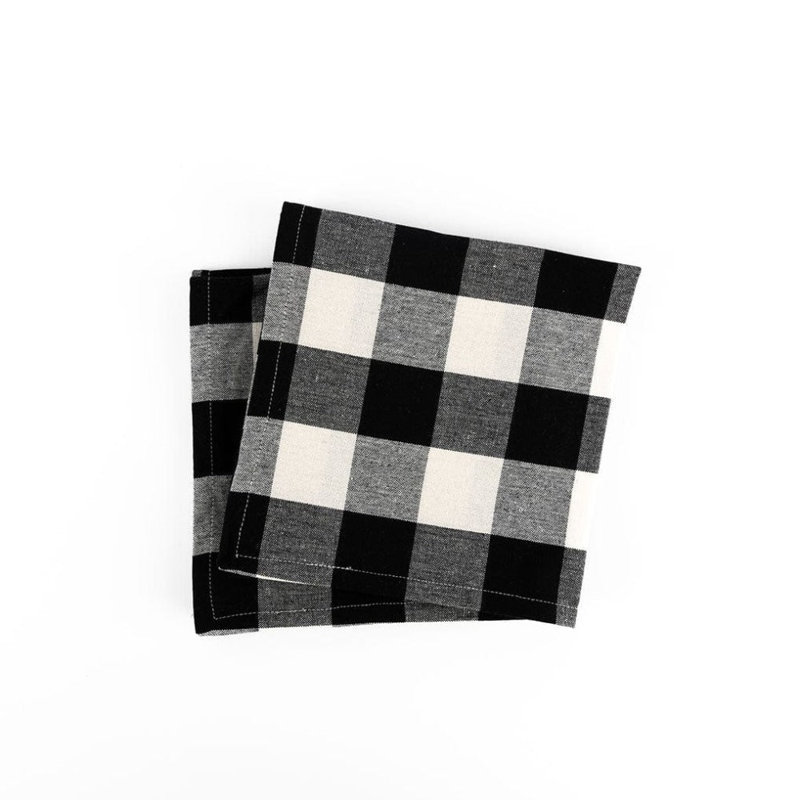 100% Cotton Plaid Square Napkin, Black