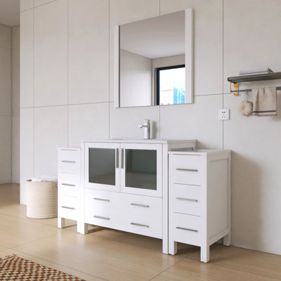 Bennet 60" Single Bathroom Vanity Set with Ceramic Top & Mirror | Solid Wood Frame, Soft-Close Doors & Full Extension Drawers