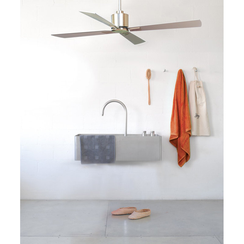 Ventilateur de plafond standard à 4 pales avec télécommande Harford, Chrome brossé avec pales argent