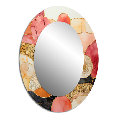 Escape To Serenity Vintage Pink Gold Watercolor VI - Gold Modern Oval Wall Mirror