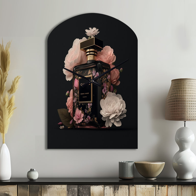 Horloge murale en forme d'arche de rose, parfum de mode élégant, bouteille de parfum II, Grand