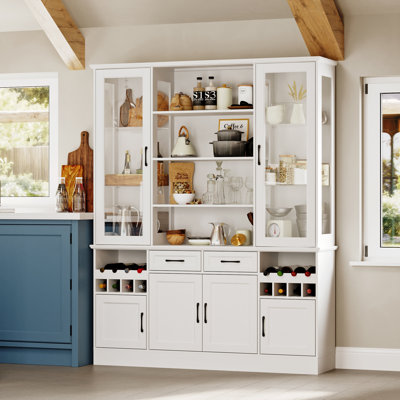 61.4"W Food Pantry Cabinet With Glass Door Wine Storage by Lark Manor