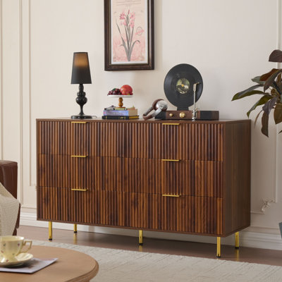 Commode 6 tiroirs, commode en bois de 56 po de largeur avec rangement