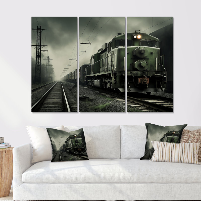 «Comforting Moody Train Journey II», ensemble d'art sur toile, H 28 po x l 36 po x P 1 po