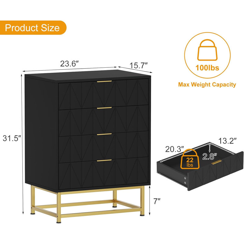 59.9cm W 4 - Drawer Chest of Drawers, Black