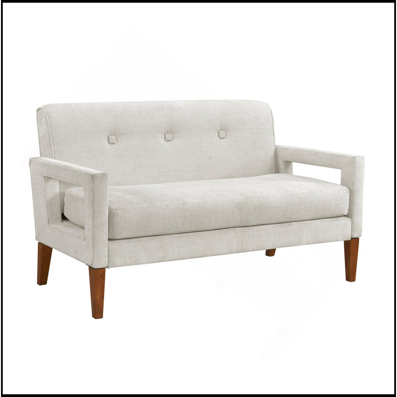 Causeuse en tissu d'ameublement en chenille beige avec pieds en bois massif, Beige