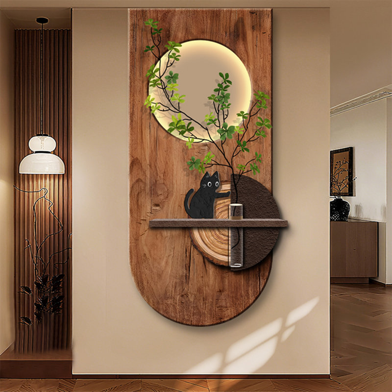 Brun, café, demi-cercle en verre, art mural en bois massif