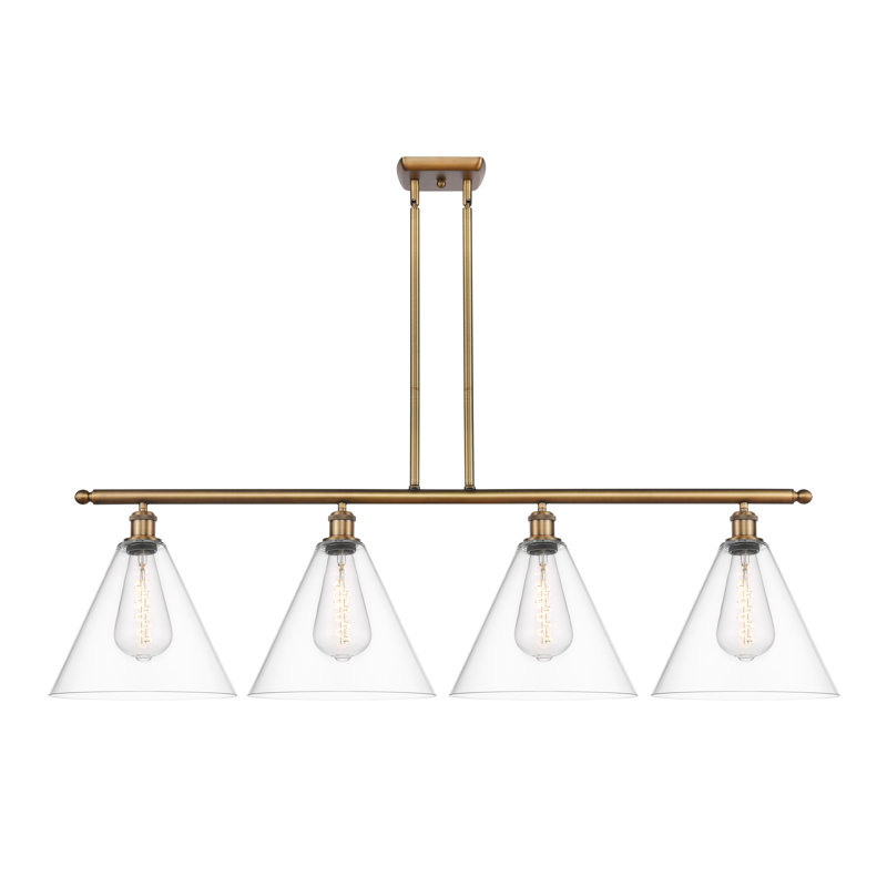 Luminaire suspendu linéaire à 4 lumières pour îlot de cuisine Allan-John, H 47,25 po x l 50,25 po x P 12 po, Transparent