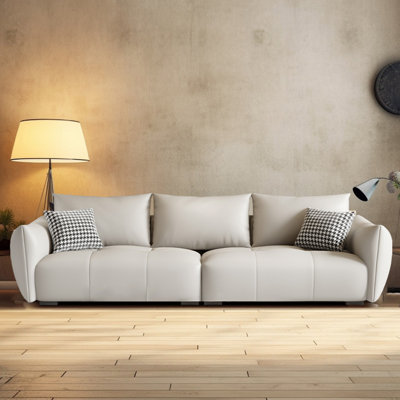 Caytie 110.2'' Leather  Sofa,Modern Black Cloud Couch With Tufted Seats And Unique Flared Arms