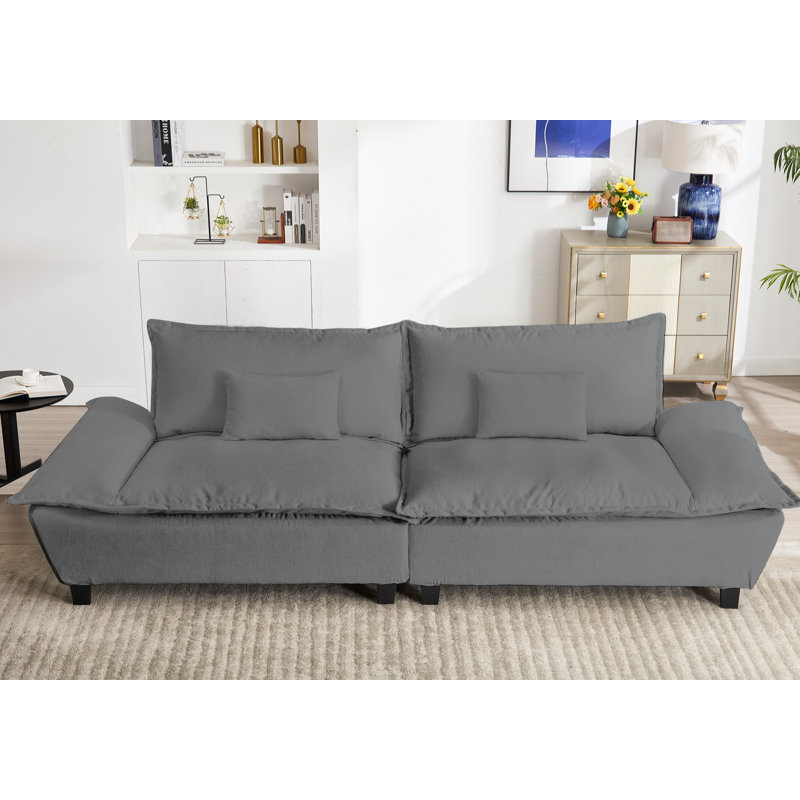 Upholstered Sailboat-Shaped Sleeper Sofa with Adjustable Seat Depth, Gray