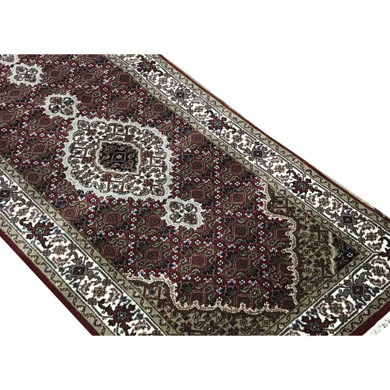 Hand-Knotted High-Quality Red and Cream Runner