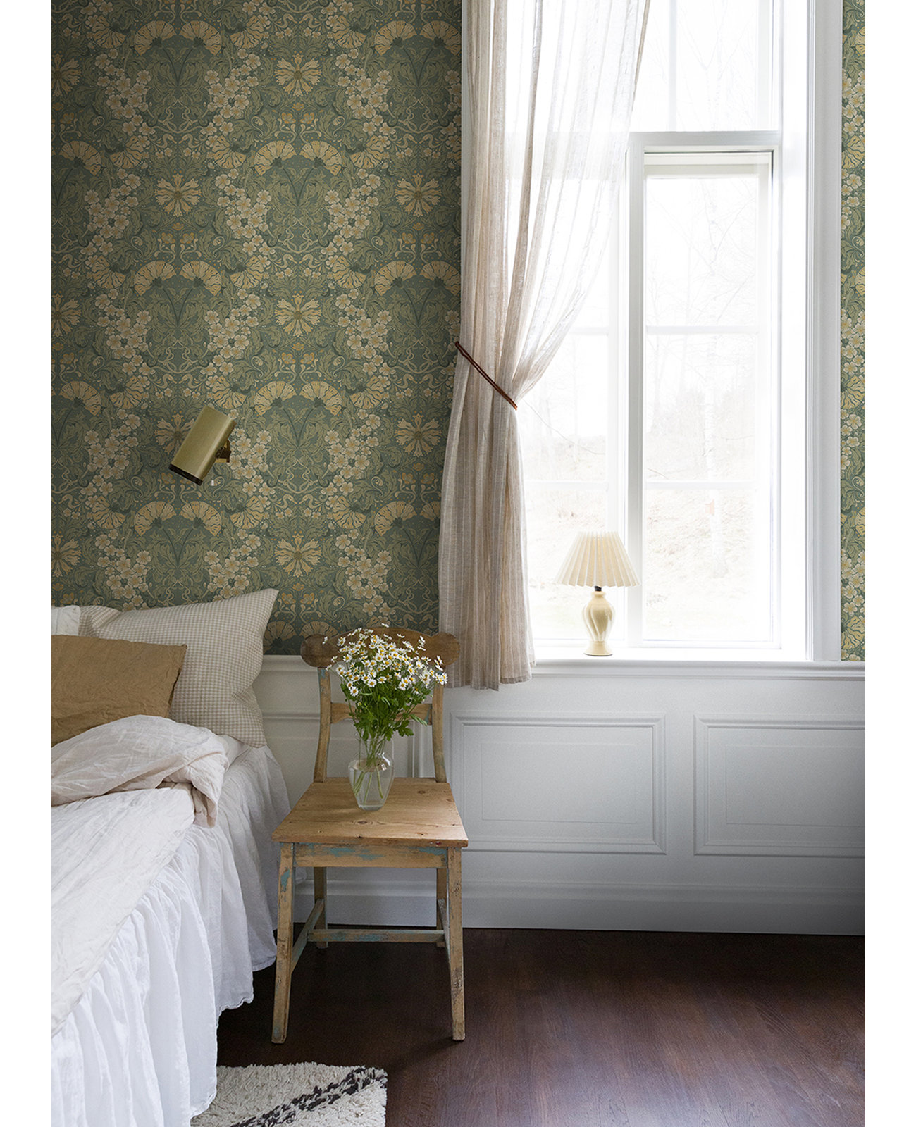 Francia Modern Floral Wallpaper, Sea Green