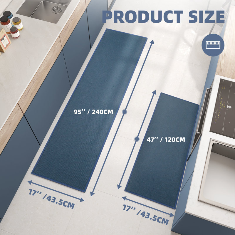 Amesdale Polyester Water Resistant Non-Skid Kitchen Mat, Blue, Runner 1'5'' x 7'11''