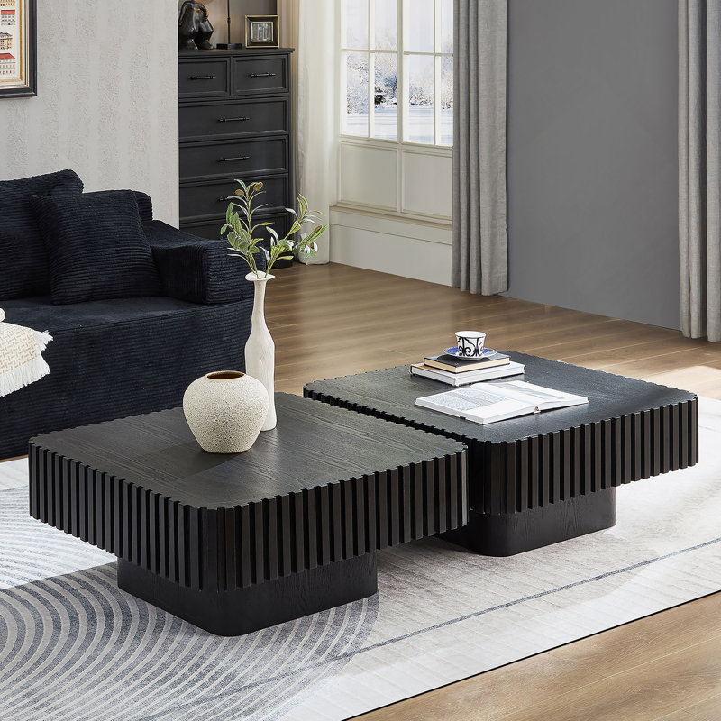 Ensemble de 2 pièces de table basse carrée 31,5 pouces Handcraft, Noir